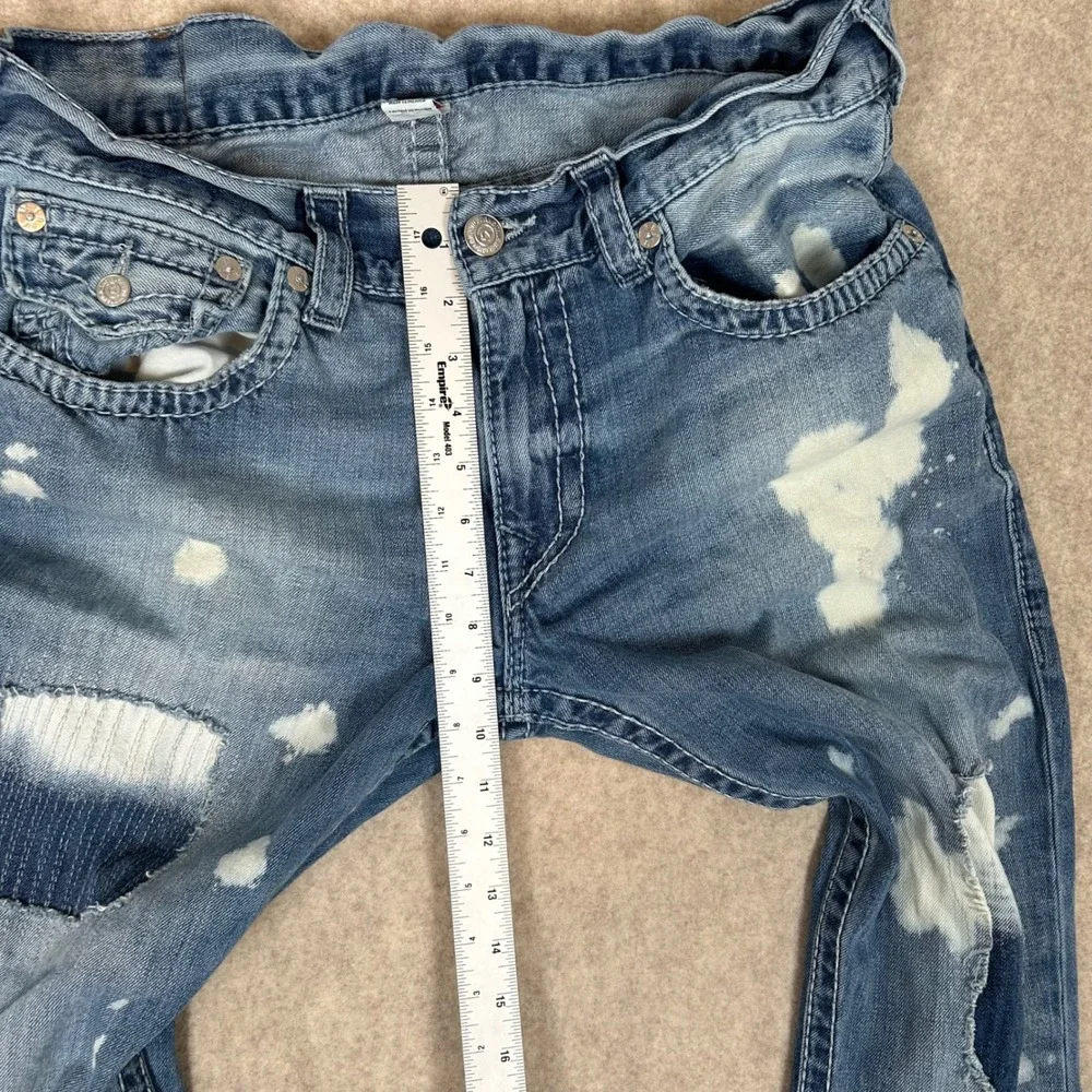 True Religion Jeans Mens 33 Blue Bleach‎ Splatter Patchwork Distressed Denim